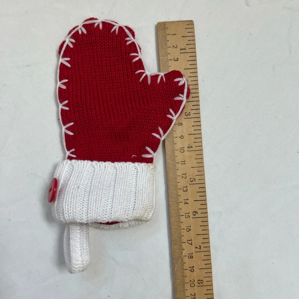 Christmas Mittens Ornaments (2) 1 Knit + 1 Stone Clay Hanging Decorated Vintage